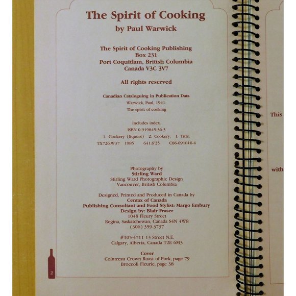 The Spirit of Cooking by Paul Warwick Wine Educator 1985 PB Spiral Cookbook - Picture 3 of 7